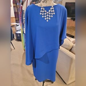 TRINA TURK Sheath Dress with Cape Overlay Blue - Women's  Size L